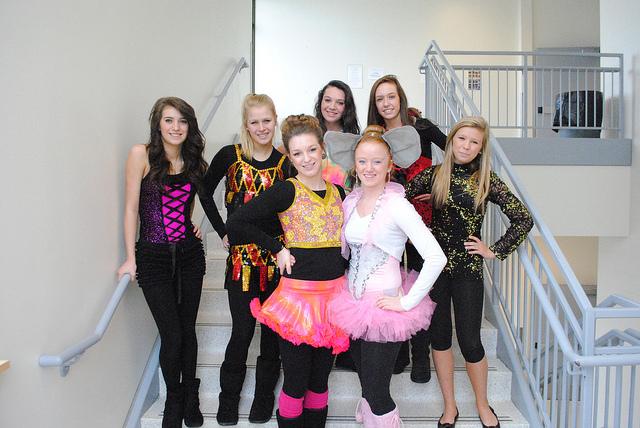 The dance team donned tutus on 2/2 to promote its weekend conference competition. All week long the girls had a different theme day. On February 2, they were supposed to wear old dance costumes. Here, some of the team poses in their costumes.