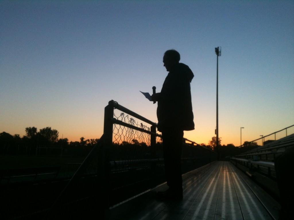 Social Studies teacher Tim McLean addresses the class of 2013 at senior sunrise.