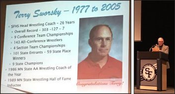 Terry Sworsky was inducted into the Saints Hall of Fame, along with his 1986 wrestling team.