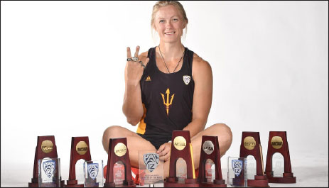 Pictured: Maggie Ewen with a number of her awards and trophies.