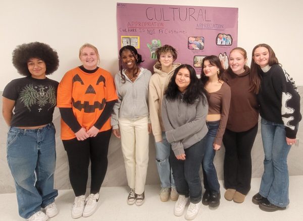 Photo of the Now On Tuesday, October 31, 2023, The Multi-Cultural Student Union took a photo in front of their cultural appropriation poster to raise awareness on how to properly appreciate a culture.